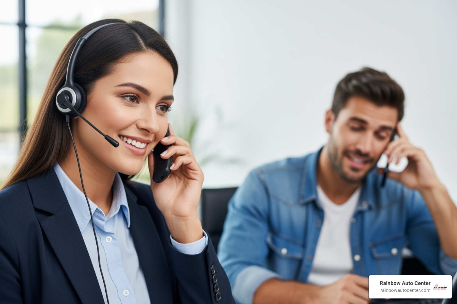 a friendly claims advisor assisting a stressed driver over the phone - auto claims assist