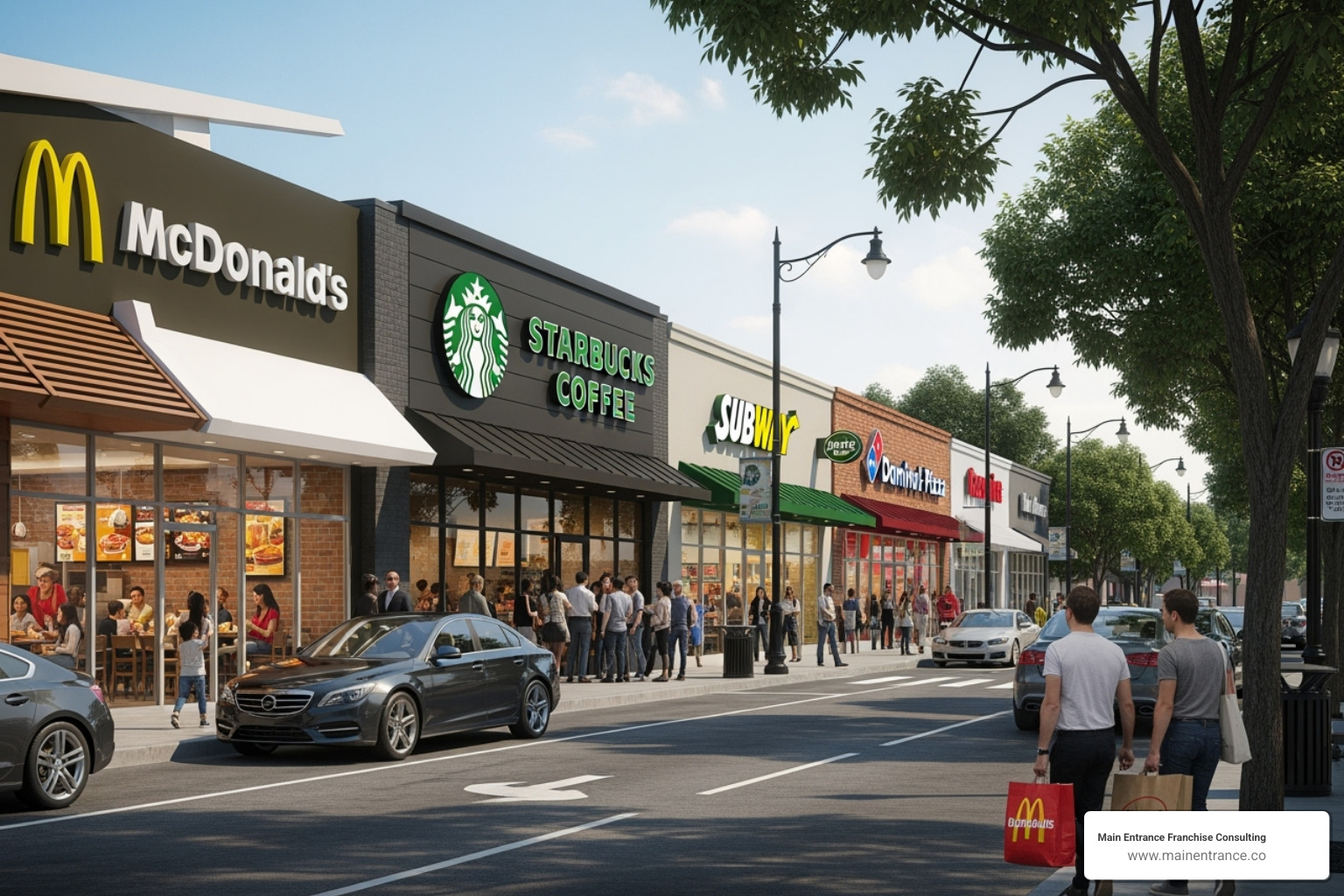 Collage of diverse franchise businesses - franchise business model example