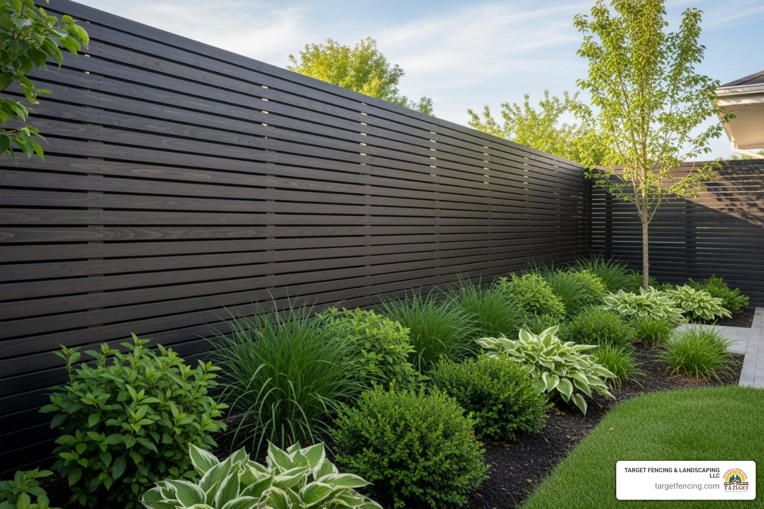 sleek horizontal slat fence - backyard fence ideas