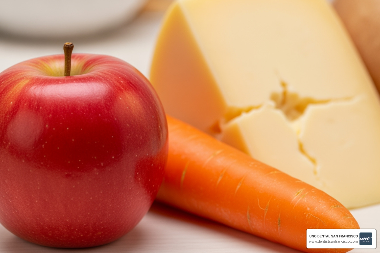 Healthy foods like apples, carrots, and cheese - how to clean stained teeth Healthy foods like apples, carrots, and cheese - how to clean stained teeth