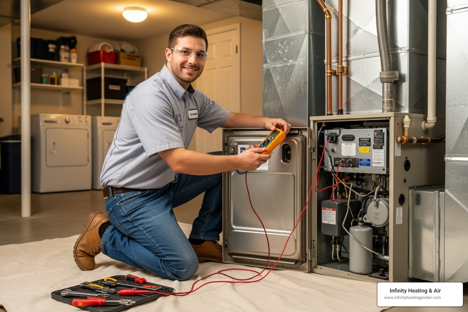 HVAC technician measuring home - HVAC system upgrade