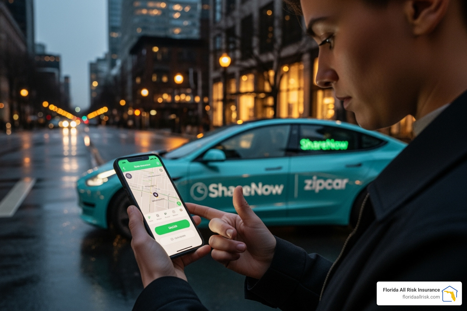 person using a car-sharing app - non owner car insurance florida