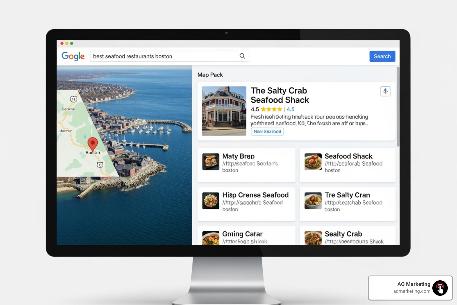 A search engine results page showing a local business prominently featured in the map pack - Digital marketing Essex A search engine results page showing a local business prominently featured in the map pack - Digital marketing Essex
