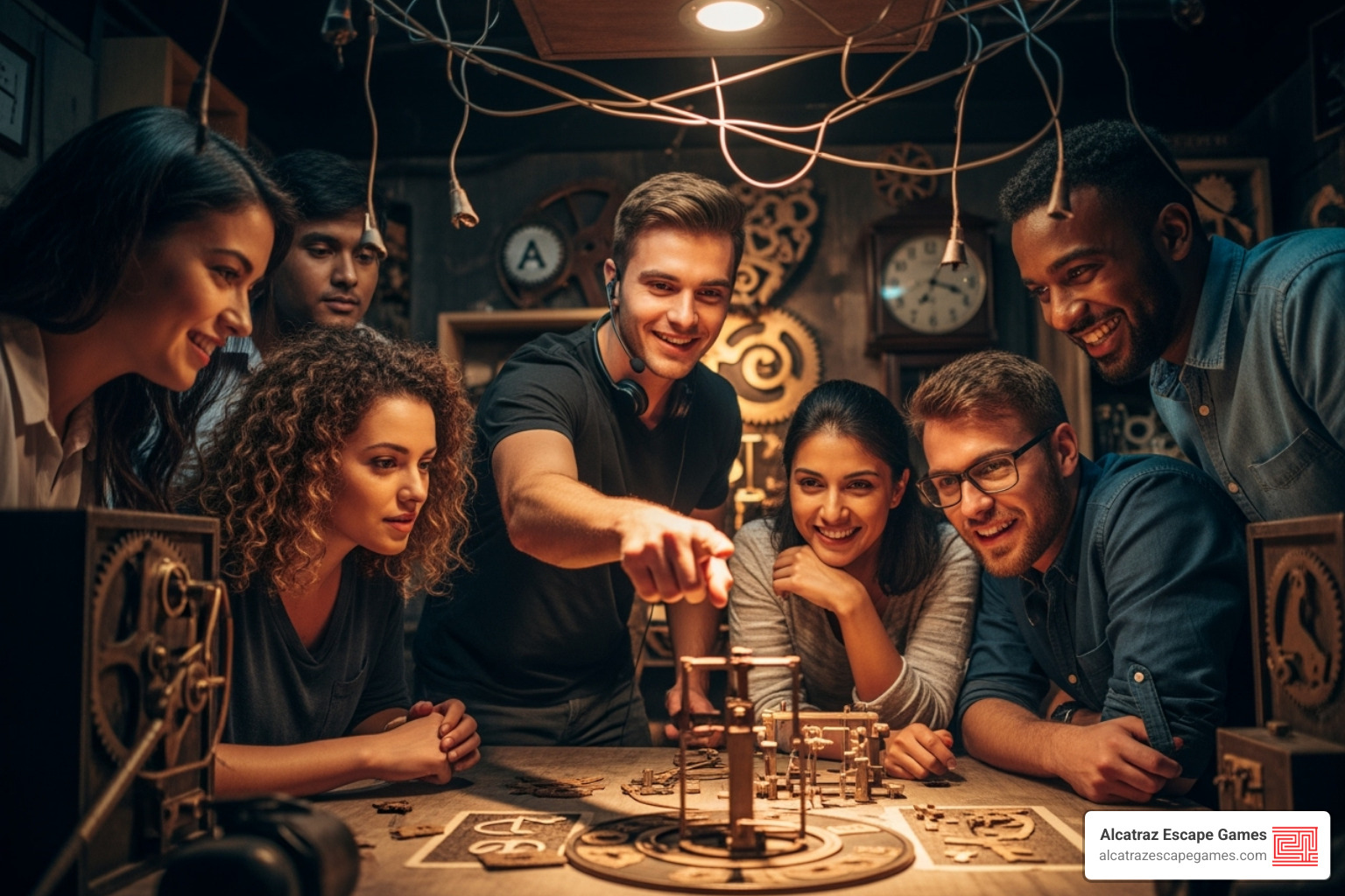 smiling game master interacting with a group - red door escape room riverton reviews