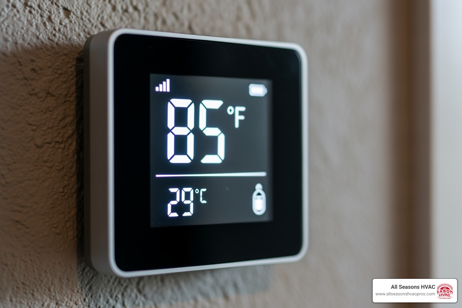 A thermostat showing a high indoor temperature - ac repair johnston ia A thermostat showing a high indoor temperature - ac repair johnston ia