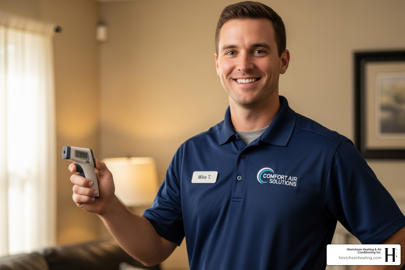 Friendly, professional HVAC technician in a logo-ed shirt - hvac maintenance plan peoria il Friendly, professional HVAC technician in a logo-ed shirt - hvac maintenance plan peoria il