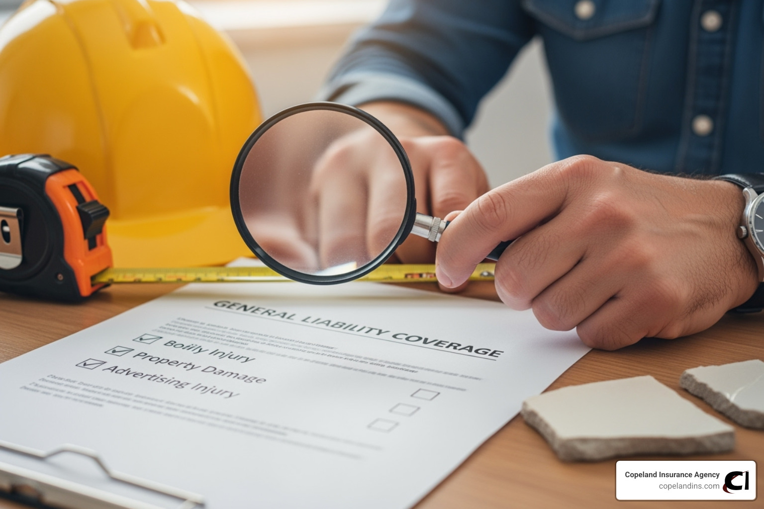 calculator and a hard hat to represent insurance cost calculation - what does general liability cover for a contractor