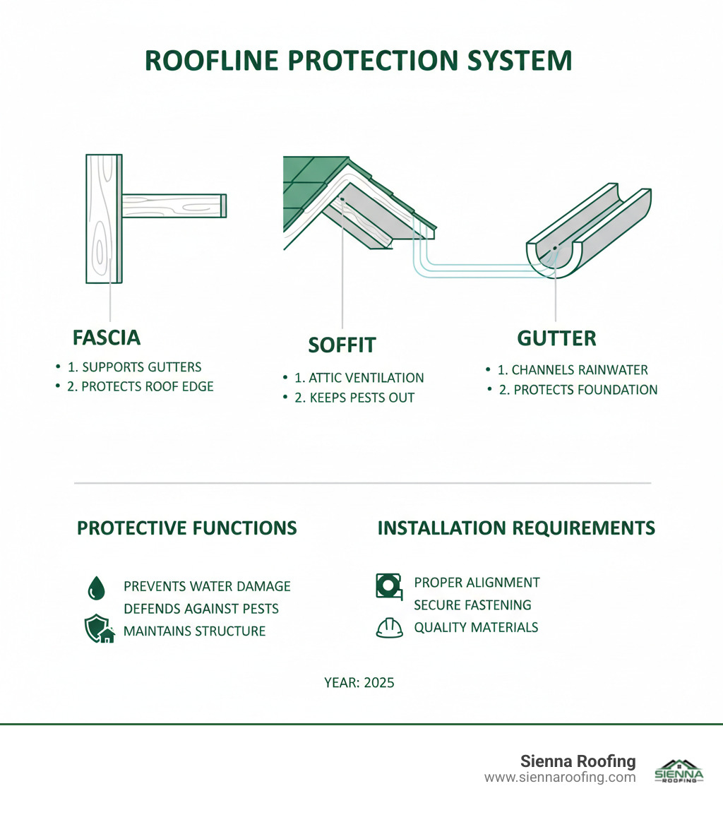 Detailed breakdown of fascia, soffit, and gutter components showing their protective functions and installation requirements - new fascias and guttering near me infographic Detailed breakdown of fascia, soffit, and gutter components showing their protective functions and installation requirements - new fascias and guttering near me infographic