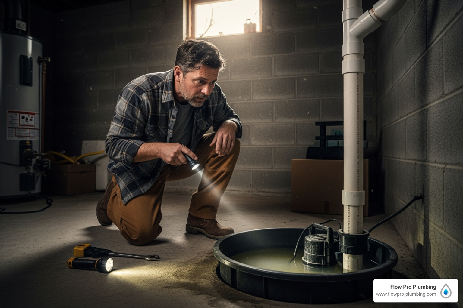 homeowner looking into a sump pit - sump pump not working homeowner looking into a sump pit - sump pump not working