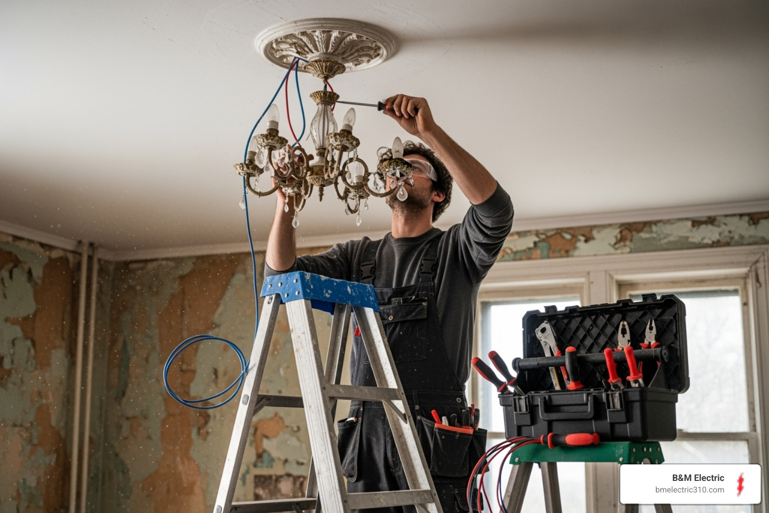 person safely removing an old light fixture - Wiring light fixtures