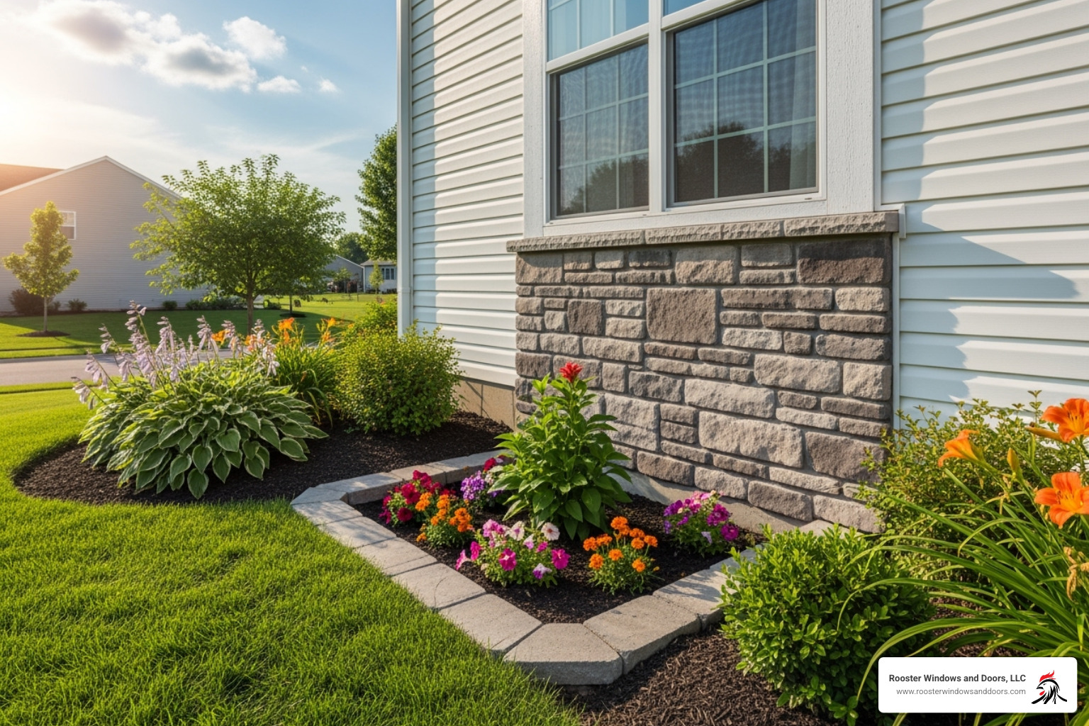 Exterior view of an egress window with a landscaped window well - Egress Window Installation
