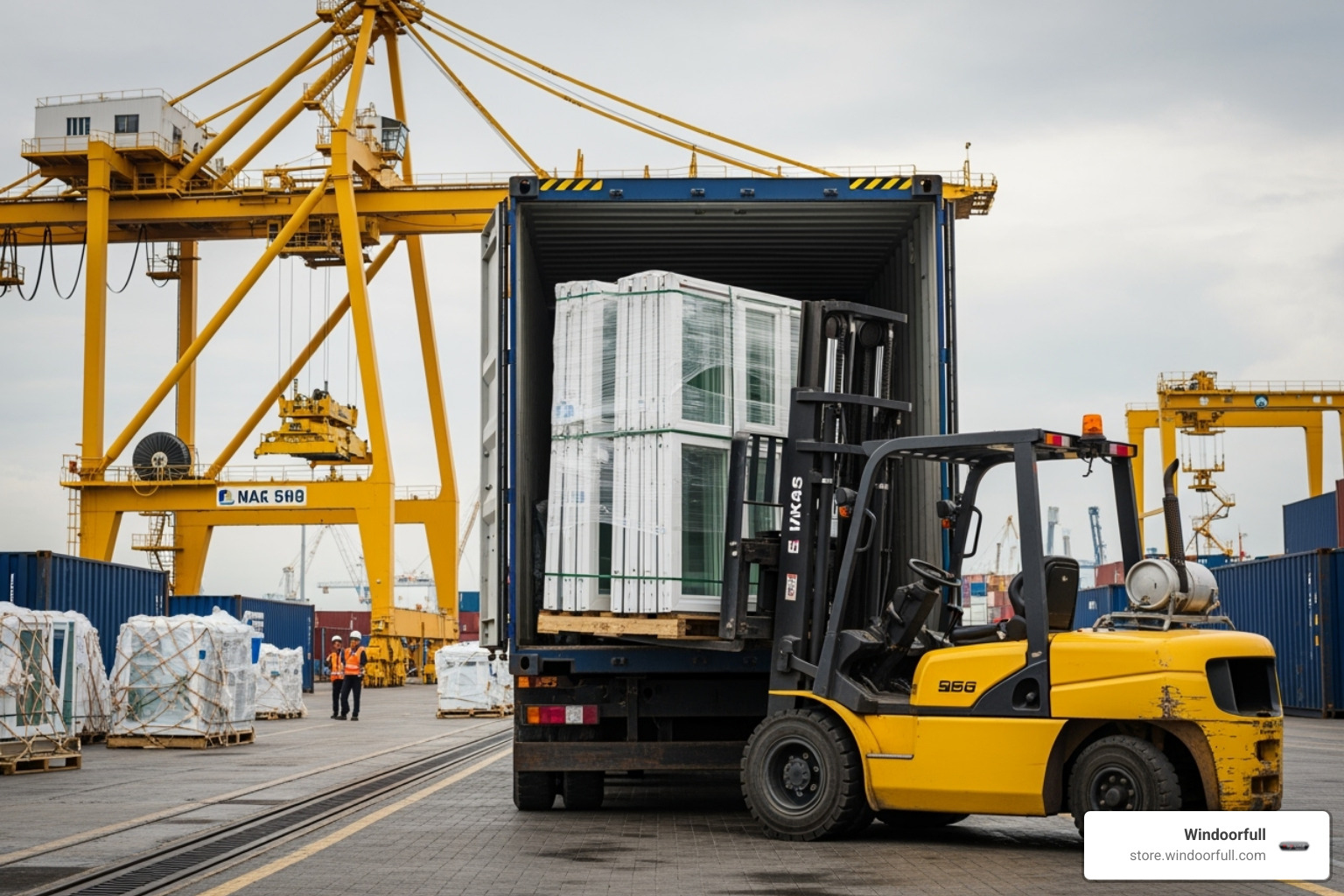 shipping container being loaded with windows - imported uPVC windows shipping container being loaded with windows - imported uPVC windows