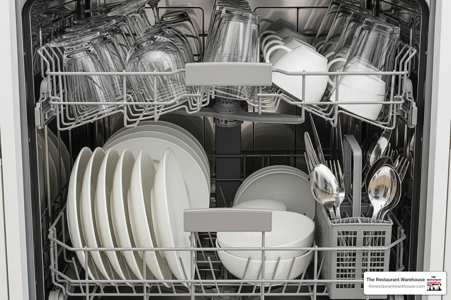 perfectly loaded dishwasher, showing efficient placement of plates, bowls, and utensils - energy star dishwasher