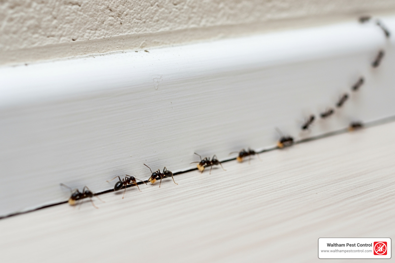 A common house ant trail along a baseboard - best thing to kill ants in the house