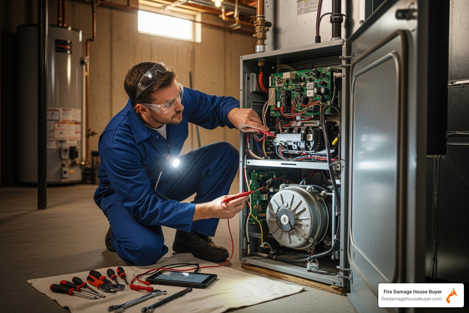 A technician inspecting the internal components of an HVAC furnace - why does my house smell like burning plastic A technician inspecting the internal components of an HVAC furnace - why does my house smell like burning plastic