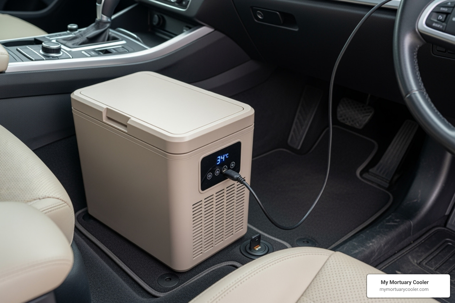Cooler plugged into a car's 12V outlet - refrigerated cooler
