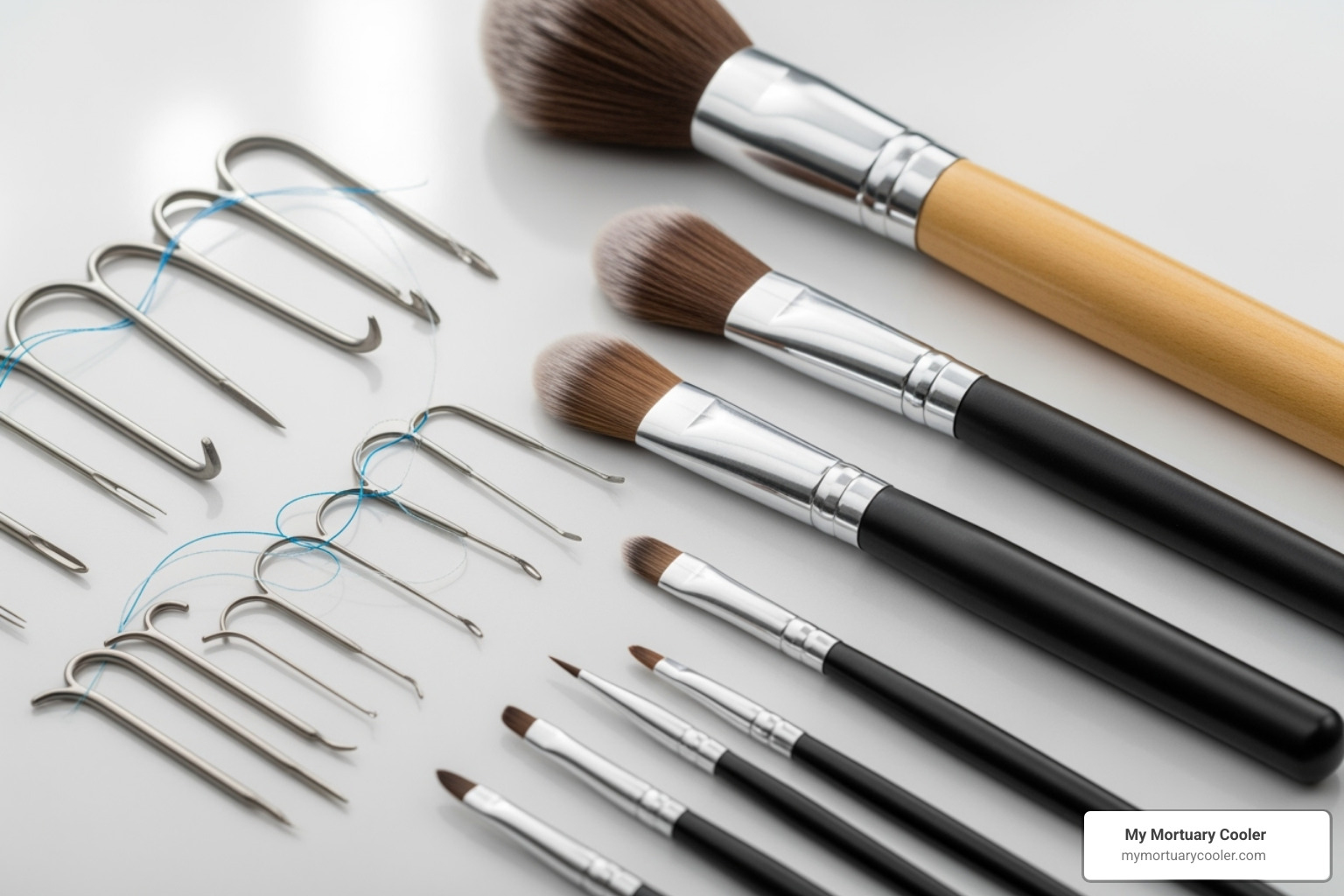 suture needles and cosmetic brushes - embalming tools
