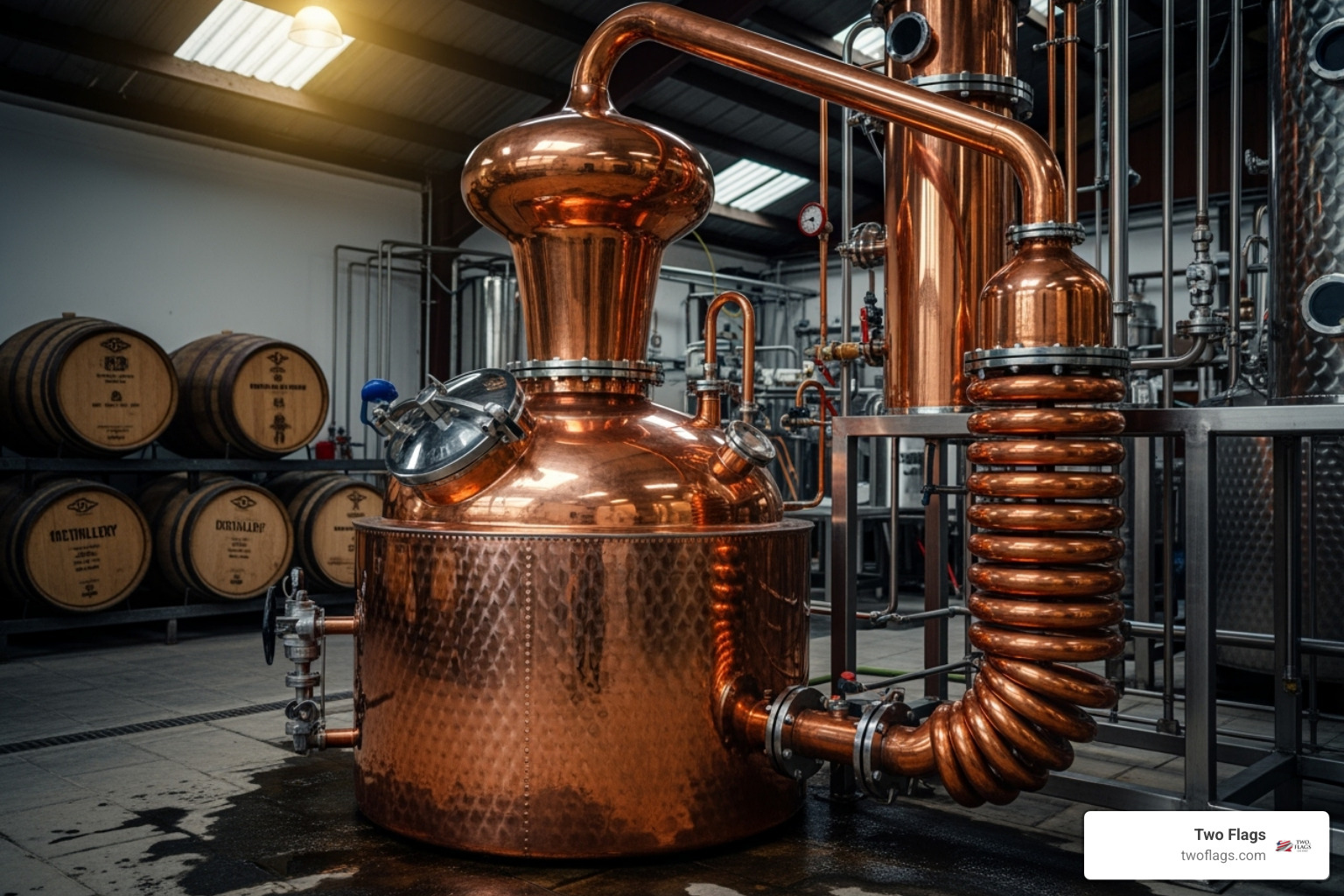 Image of a gleaming copper pot still - liquor from potatoes