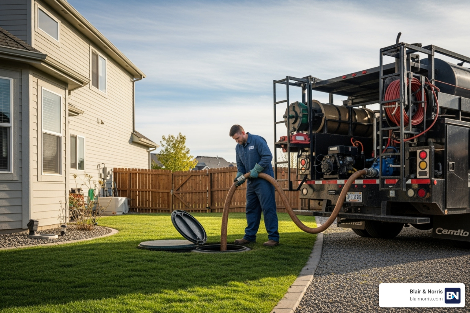 septic truck and technician accessing a septic tank lid - septic clean out cost septic truck and technician accessing a septic tank lid - septic clean out cost