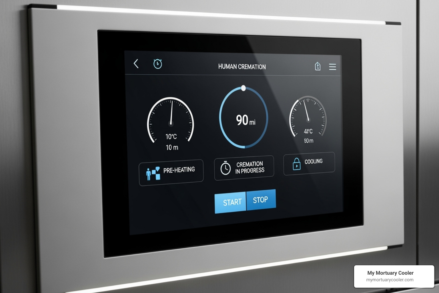 Modern touchscreen control panel on a cremation unit - Human cremation machine