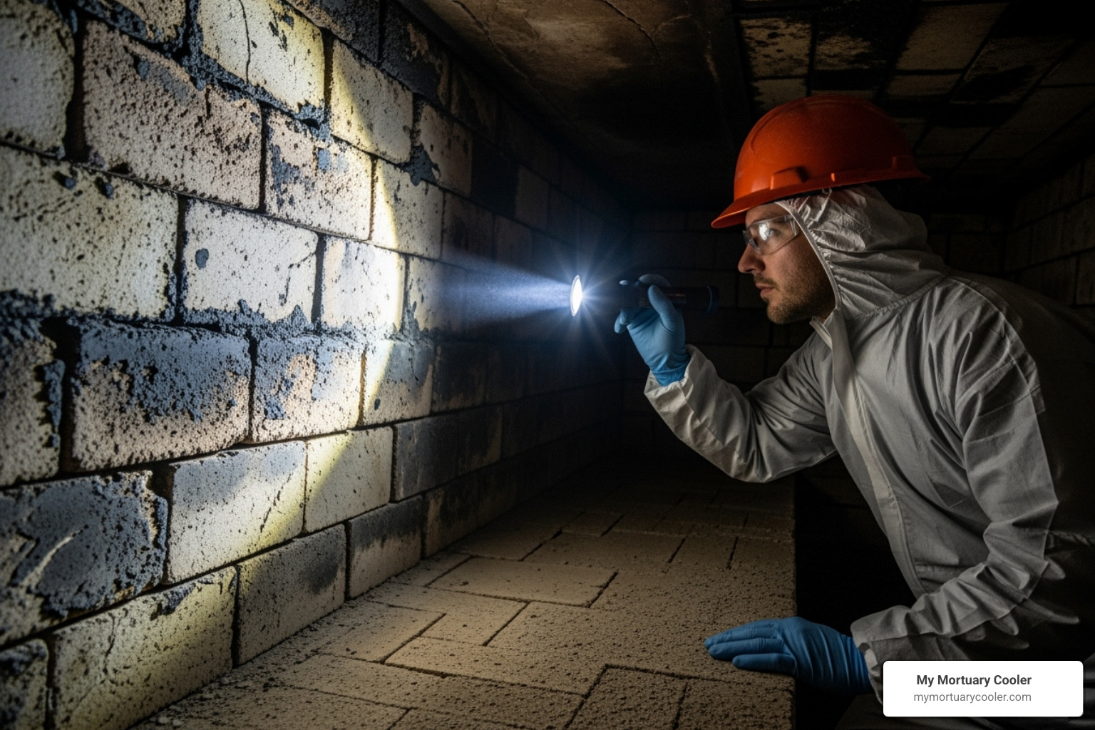 inspector examining the refractory lining of a cremation unit - used pet cremation equipment for sale