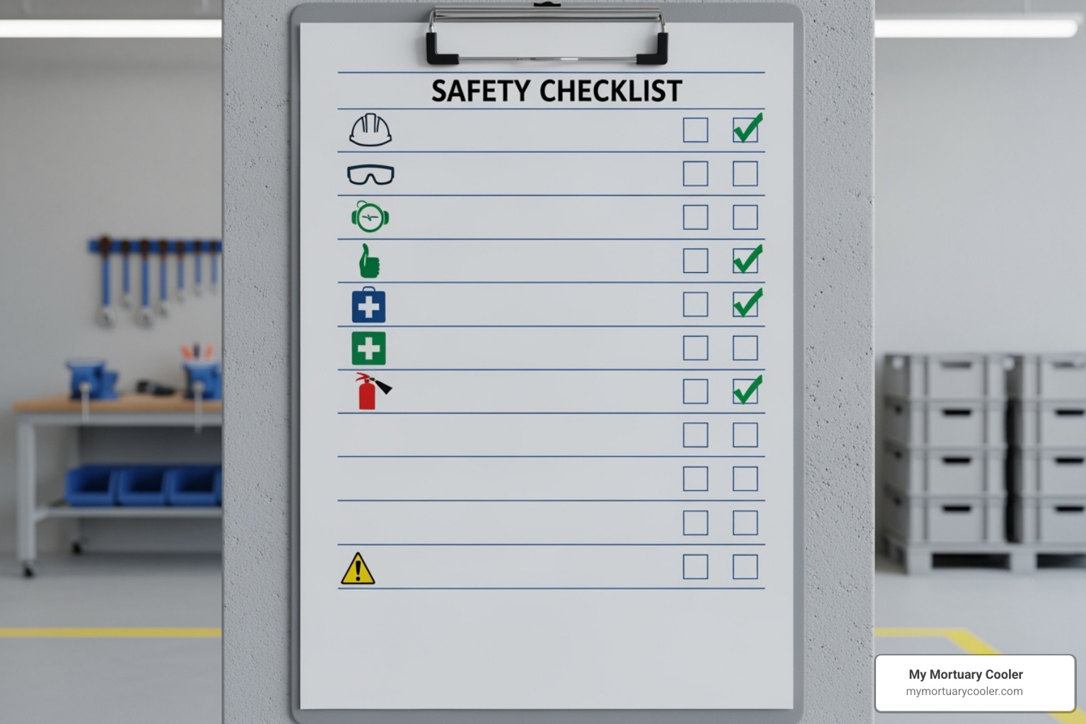 graphic of a safety checklist for cremation equipment - used pet cremation equipment for sale