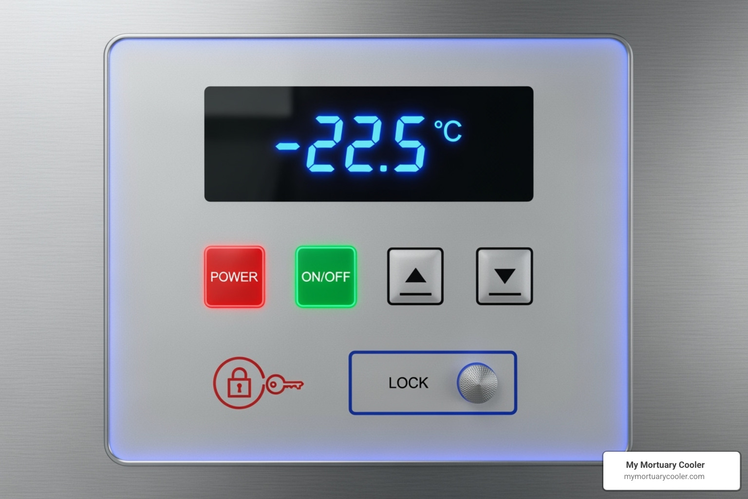 digital temperature control panel with a lock feature - funeral home freezer