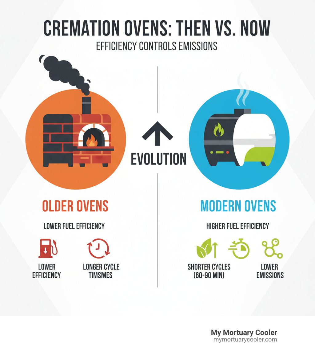Comparison of Modern vs. Older Cremation Ovens on efficiency, controls, and emissions - oven for cremation infographic 