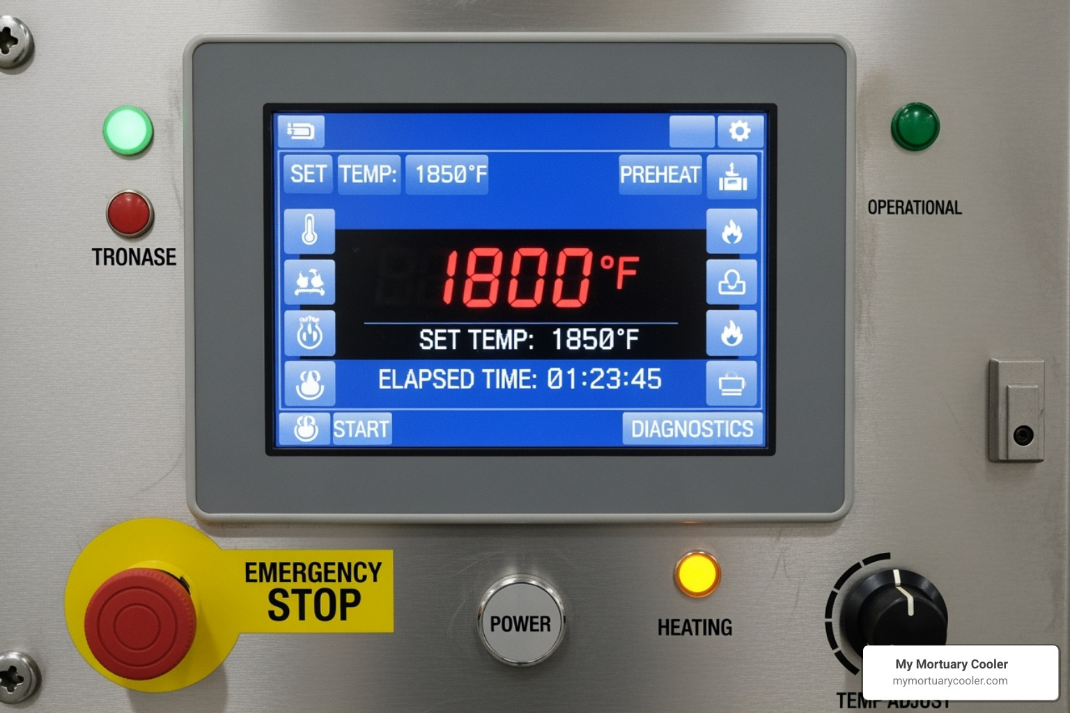 digital control panel displaying high temperatures - oven for cremation