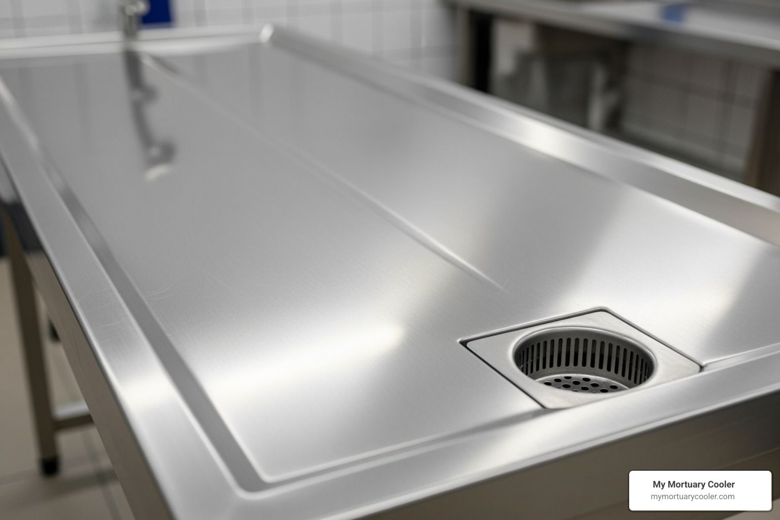close-up on the grained finish of a 304 stainless steel surface - stainless steel embalming table