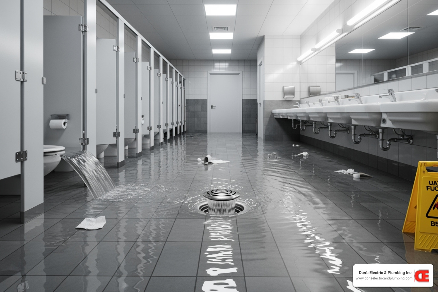 backed-up floor drain in a commercial restroom - commercial sewer service palatine backed-up floor drain in a commercial restroom - commercial sewer service palatine