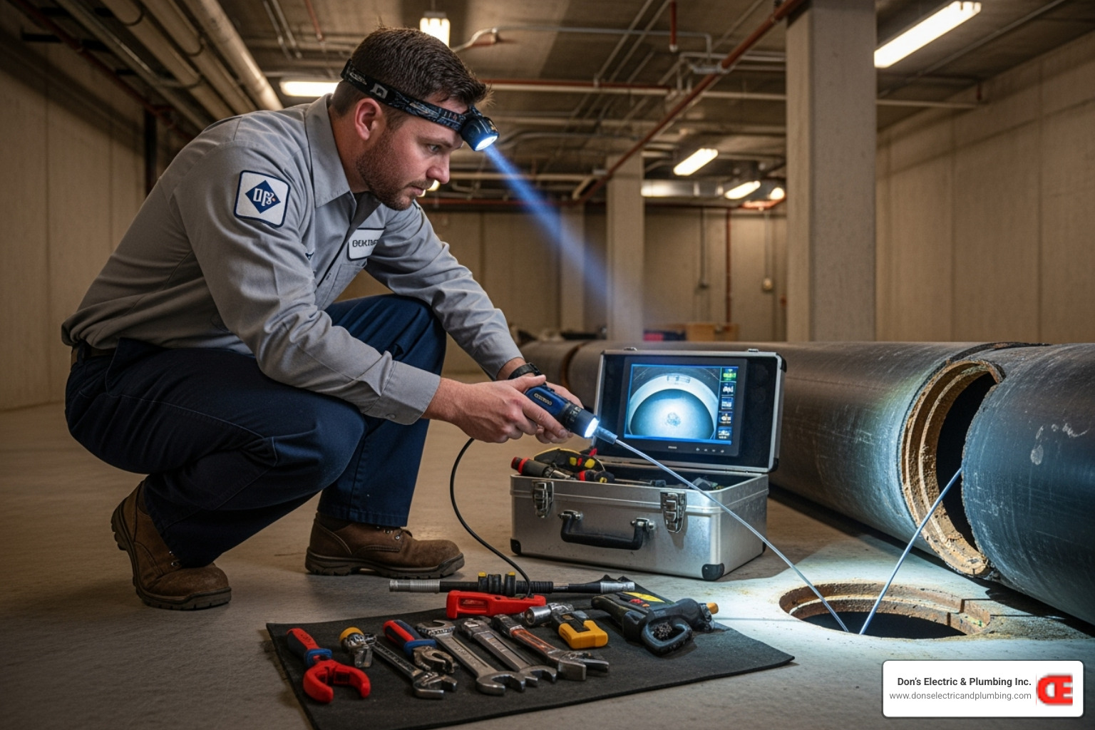 professional commercial plumber inspecting a sewer line - commercial sewer service palatine professional commercial plumber inspecting a sewer line - commercial sewer service palatine