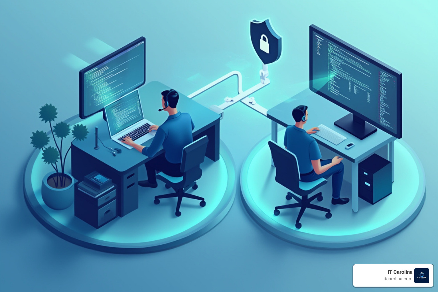 diagram of remote technician connecting securely to a user's PC - online pc support services