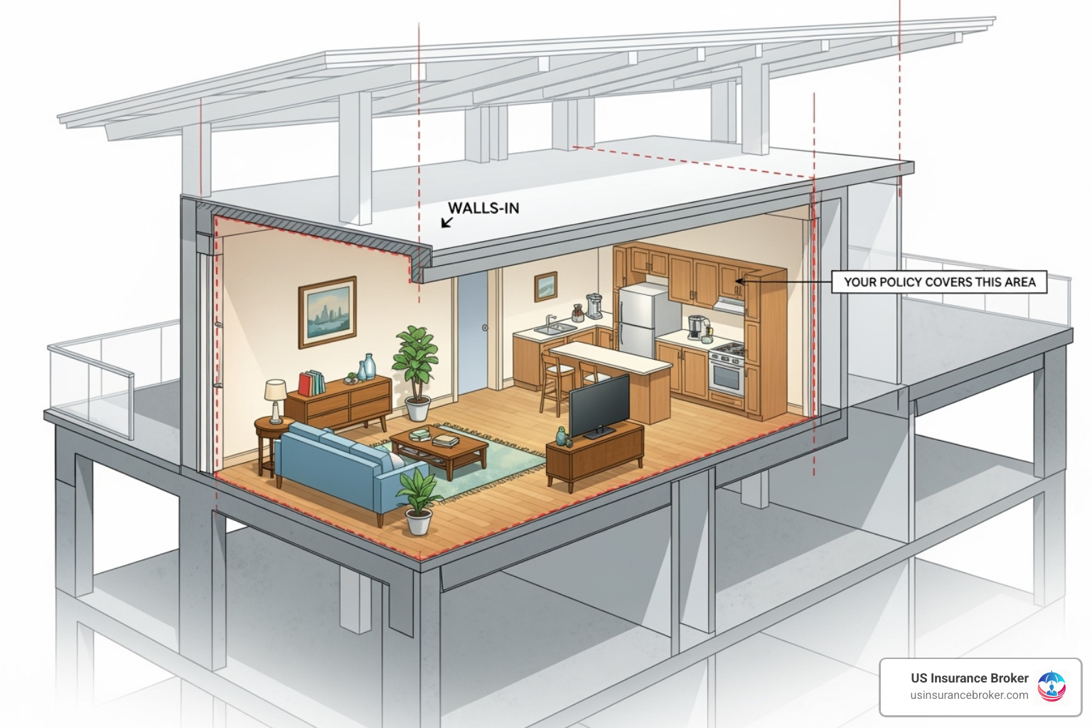 illustration of \"walls-in\" concept of condo insurance - condo insurance bonita springs fl