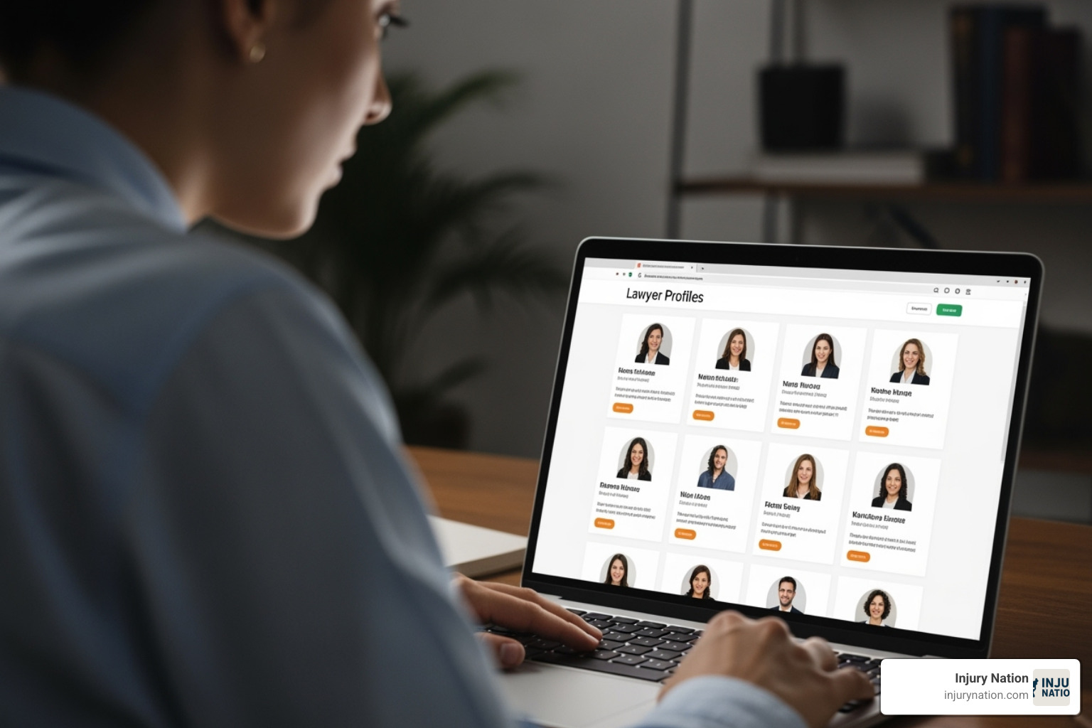 Person reviewing lawyer profiles on a laptop - how to hire car accident lawyer in las vegas