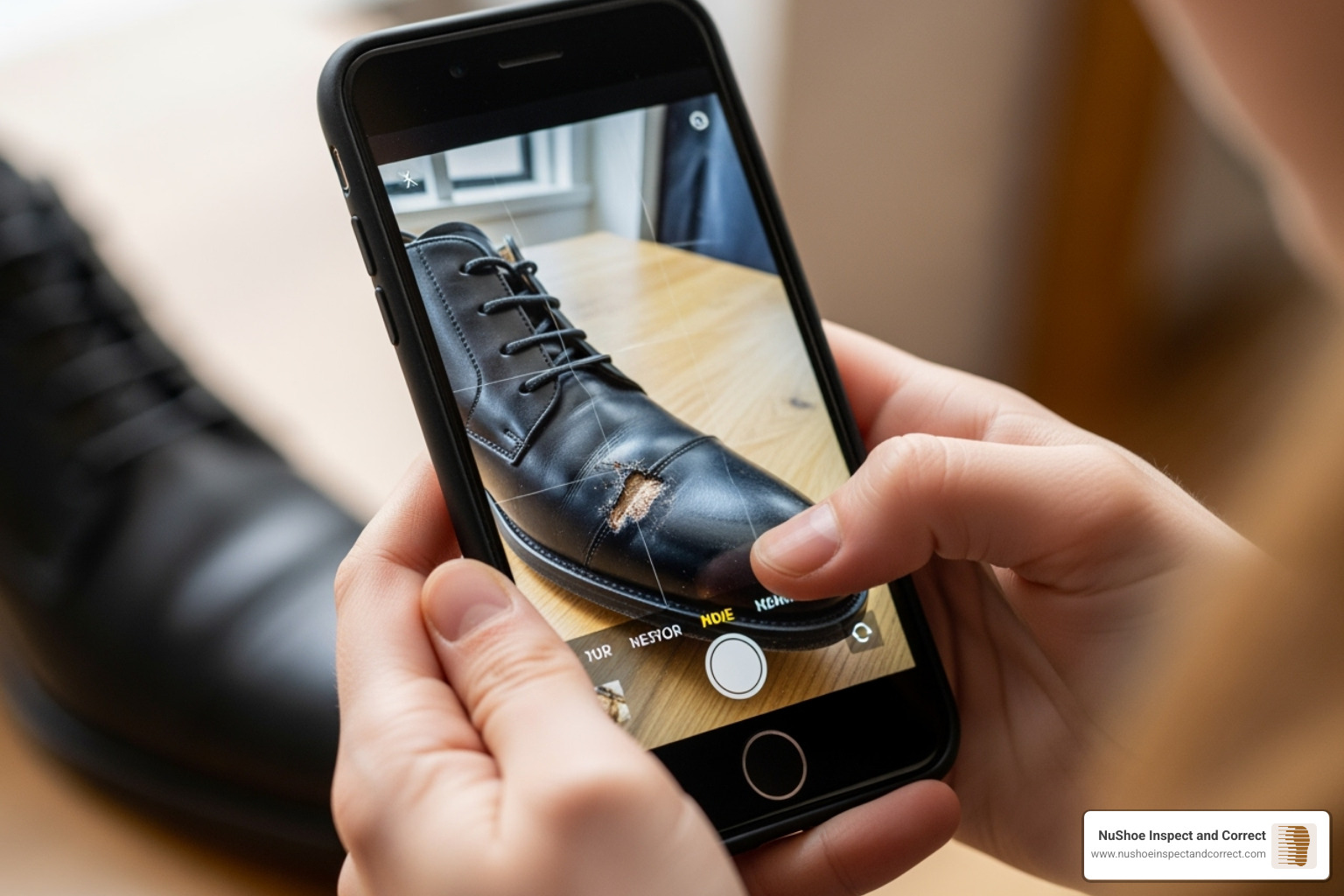 person taking clear photo of shoe defect with smartphone - defective shoe returns person taking clear photo of shoe defect with smartphone - defective shoe returns