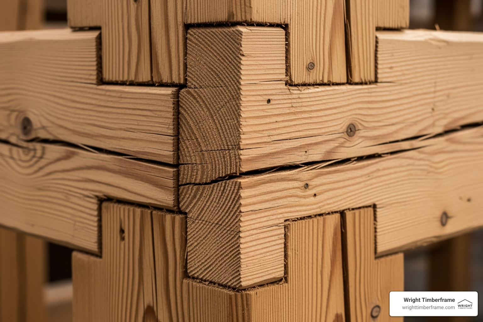 A close-up image showcasing the intricate and strong dovetail joinery of a timber frame kit, highlighting precision and craftsmanship - Outdoor living kits A close-up image showcasing the intricate and strong dovetail joinery of a timber frame kit, highlighting precision and craftsmanship - Outdoor living kits