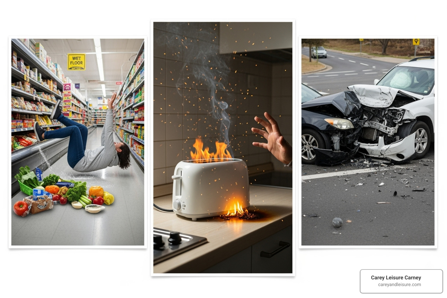 collage of different liability scenarios including a slip and fall, a defective product, and a car accident - liability lawyers collage of different liability scenarios including a slip and fall, a defective product, and a car accident - liability lawyers