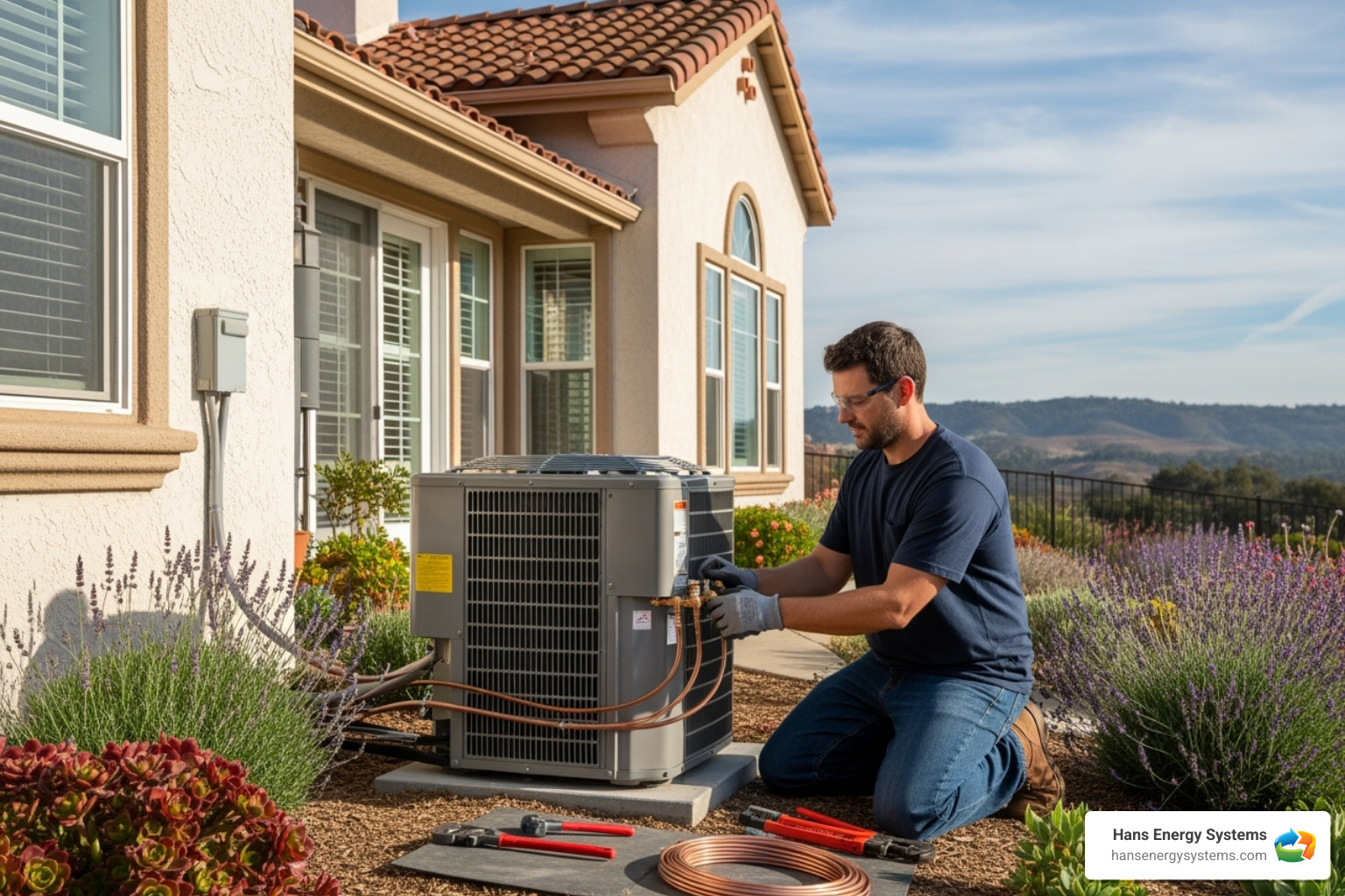 of a professional technician installing an outdoor AC unit - ac installation poway