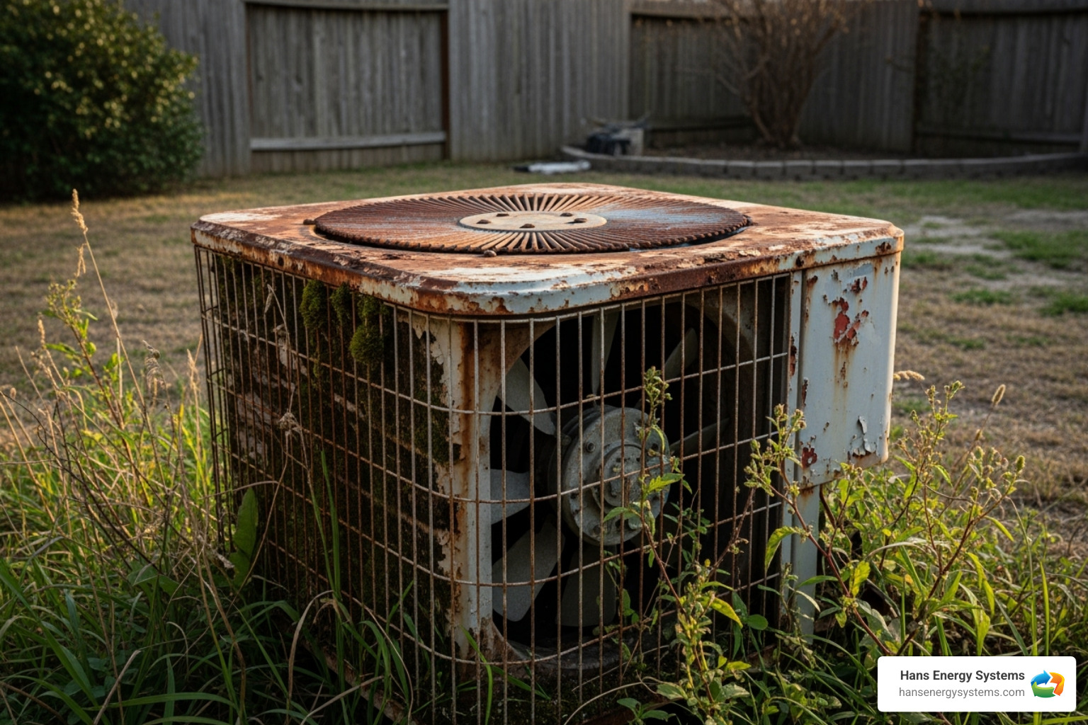 of an old, rusty outdoor AC unit - ac installation poway