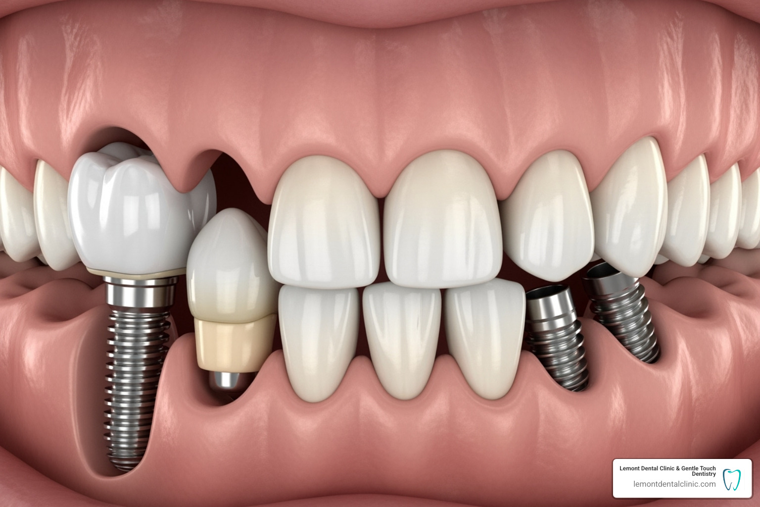 difference between a single implant, a bridge, and an All-on-4 arch - price of dental implants near me