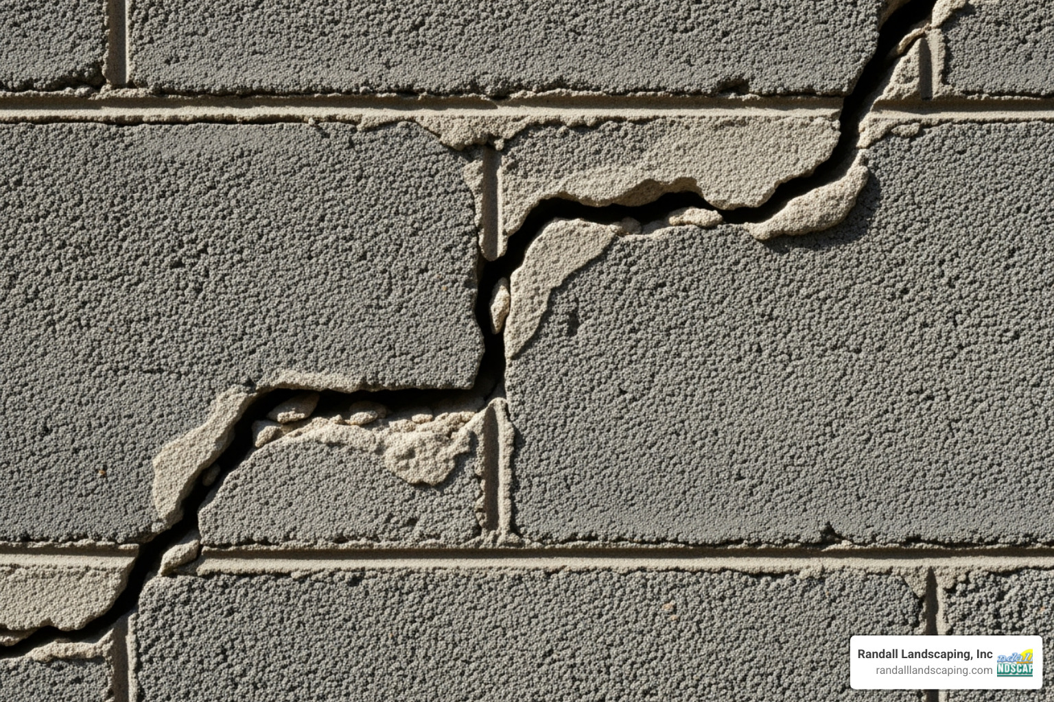 close-up on a stairstep crack in a block wall - retaining wall repair close-up on a stairstep crack in a block wall - retaining wall repair
