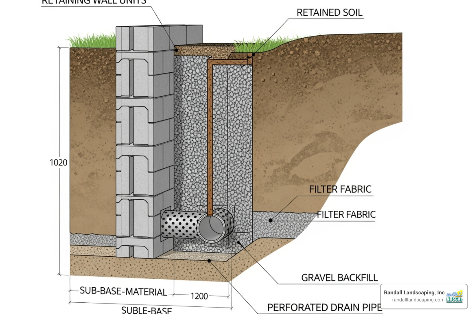 illustration of a proper drainage system behind a retaining wall - retaining wall repair illustration of a proper drainage system behind a retaining wall - retaining wall repair