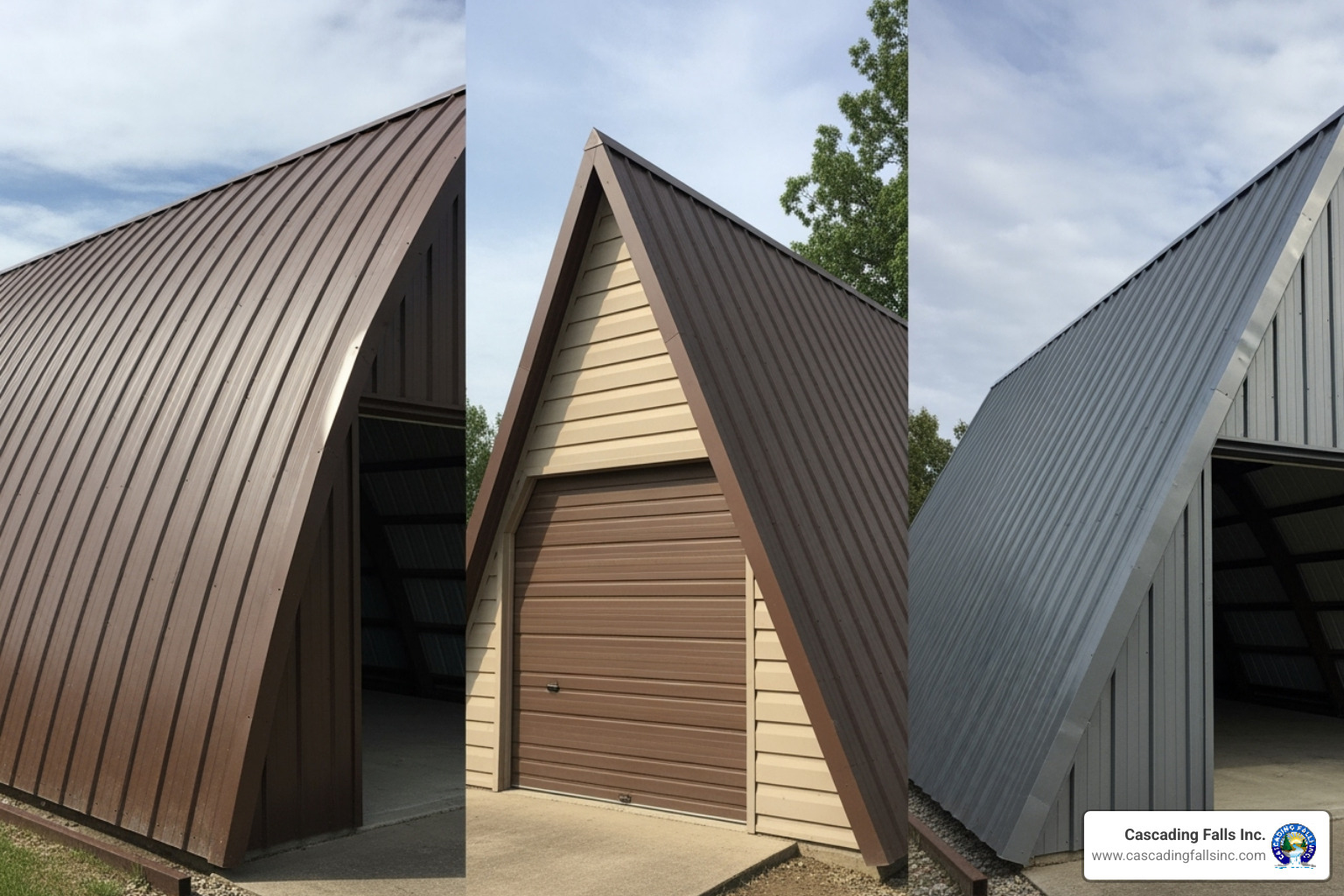 A side-by-side comparison of Regular, Boxed-Eave, and Vertical roof styles for metal garages, showing their structural differences - custom metal garages A side-by-side comparison of Regular, Boxed-Eave, and Vertical roof styles for metal garages, showing their structural differences - custom metal garages