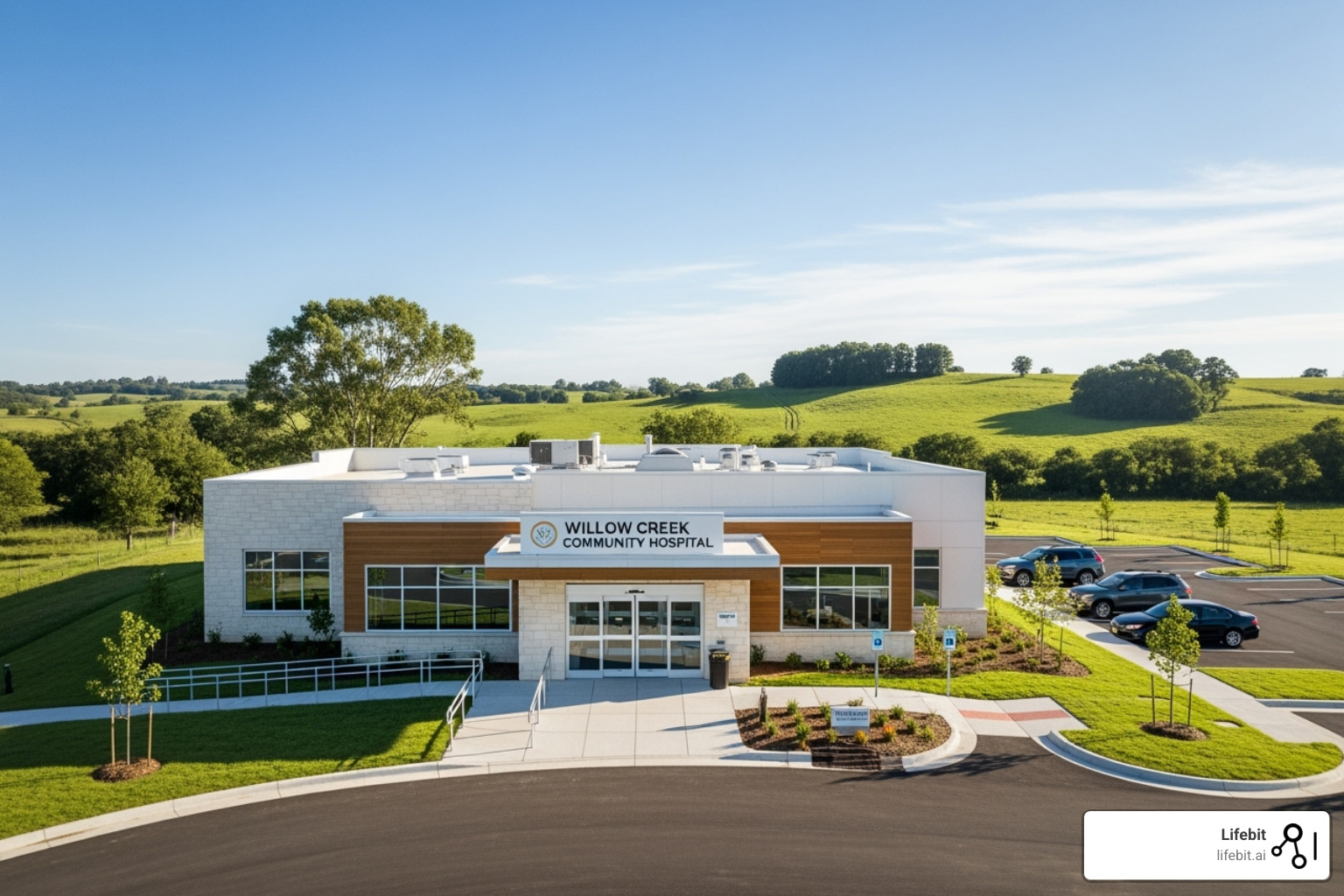 rural hospital exterior - electronic medical records companies