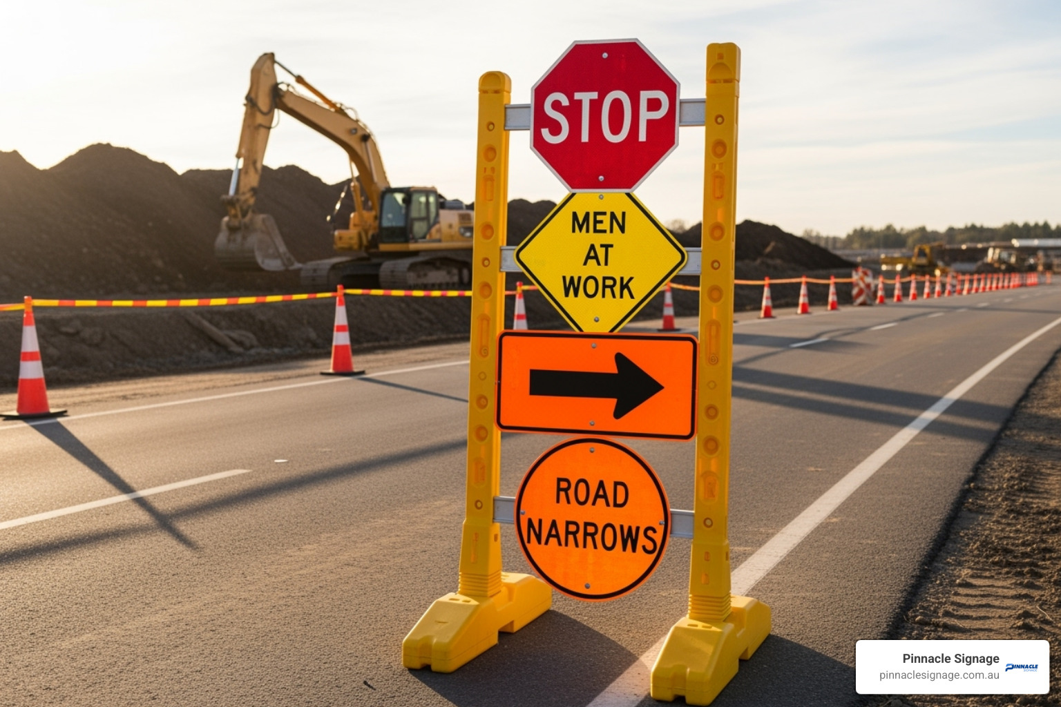 a multi-message sign frame displaying various sign types for traffic management - building site construction signs a multi-message sign frame displaying various sign types for traffic management - building site construction signs