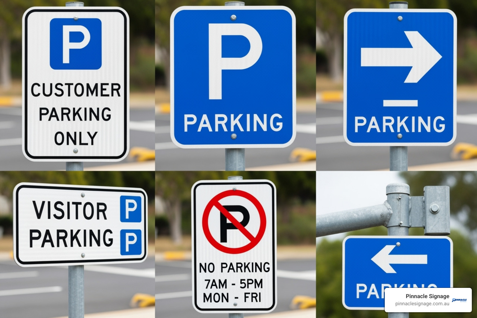 Assortment of high-quality parking signs including 'Customer Parking Only', 'Visitor Parking', and directional arrows - australian parking signs Assortment of high-quality parking signs including 'Customer Parking Only', 'Visitor Parking', and directional arrows - australian parking signs