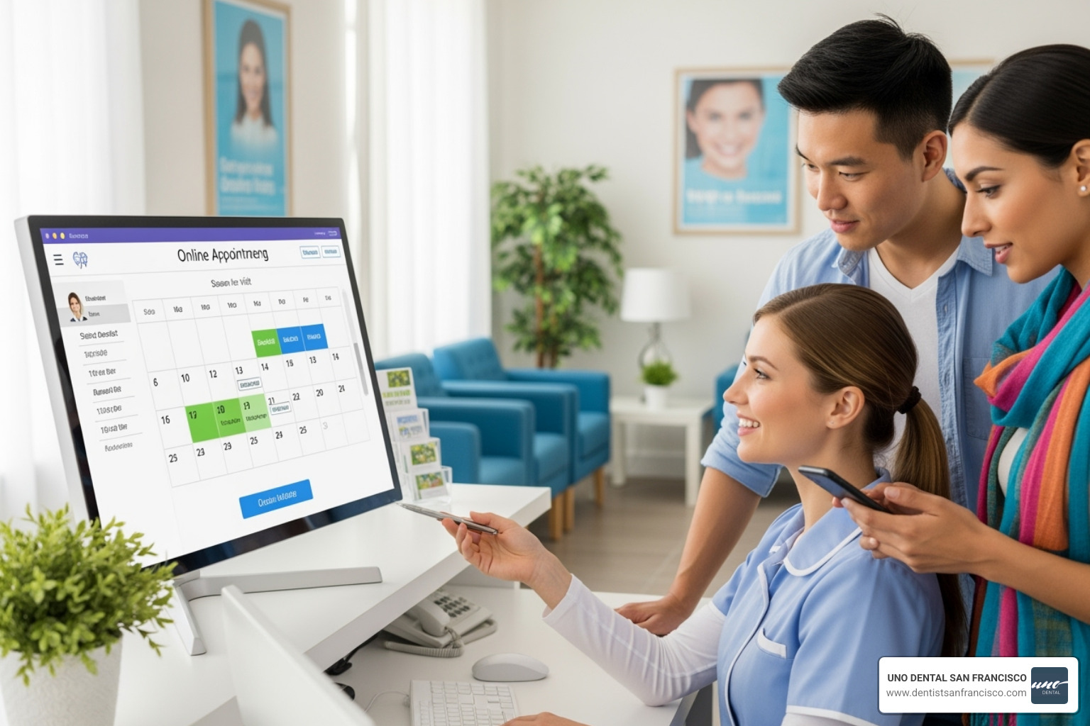 A finger pointing to a "Book Now" button on a dental website, indicating the ease of online scheduling - online appointment scheduling dentist