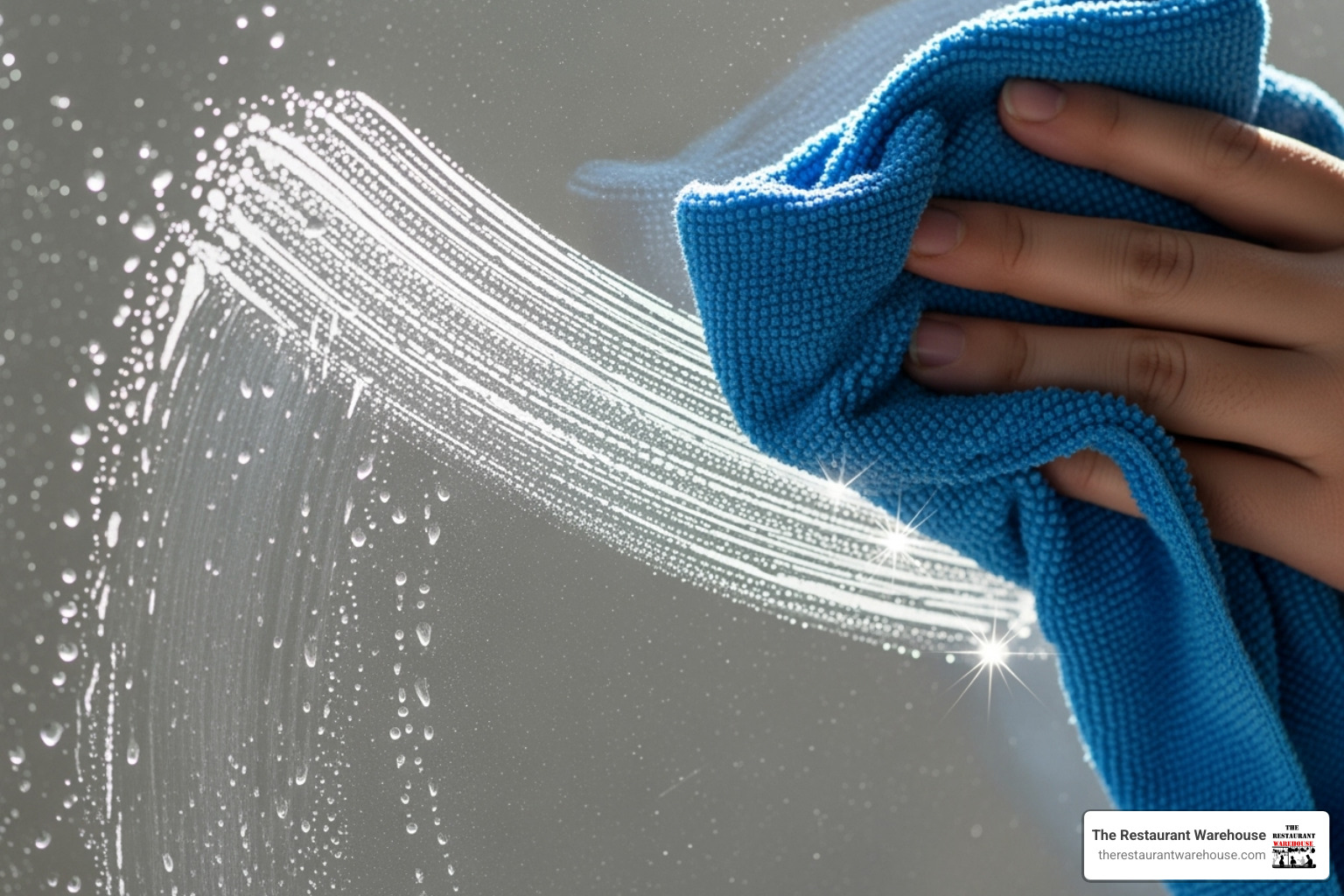 A microfiber cloth cleaning a glass surface, showing a streak-free shine - Cleaning rags wholesale