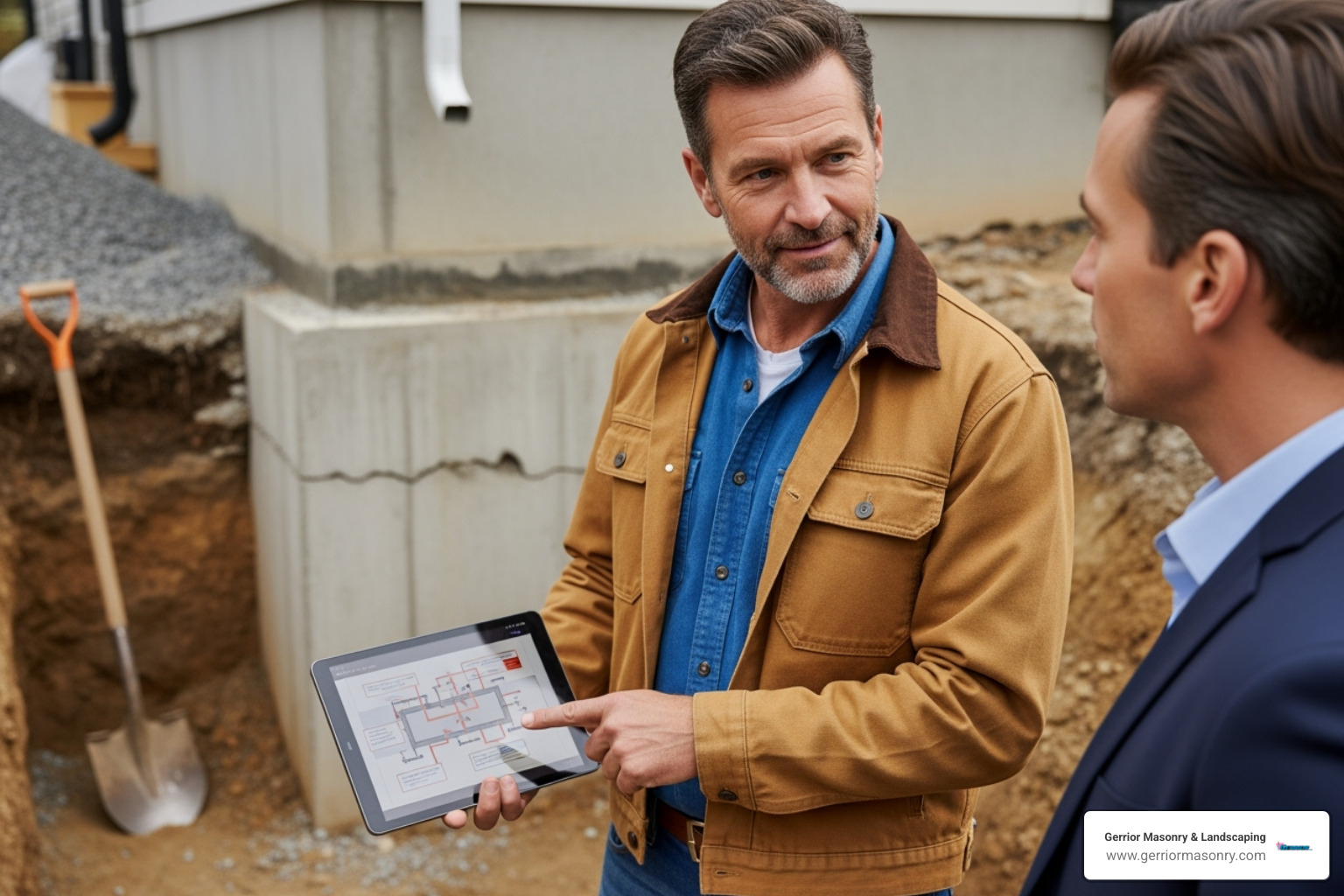 A contractor explaining foundation repair options to a homeowner - Foundation repair local A contractor explaining foundation repair options to a homeowner - Foundation repair local
